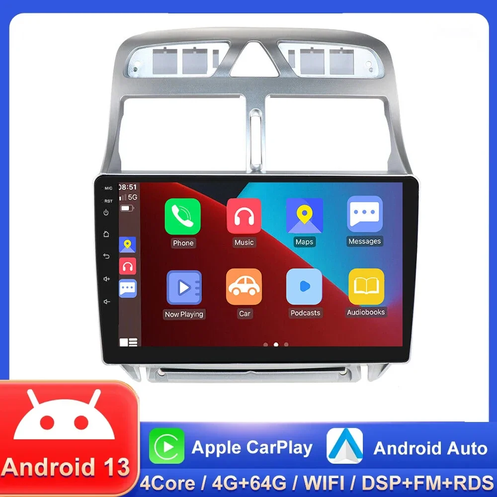 

4gb+64gb Android 13 For Peugeot 307 2002-2013 Car Video Player Multimedia Navigation Radio No DVD No 2 Din GPS wireless Carplay