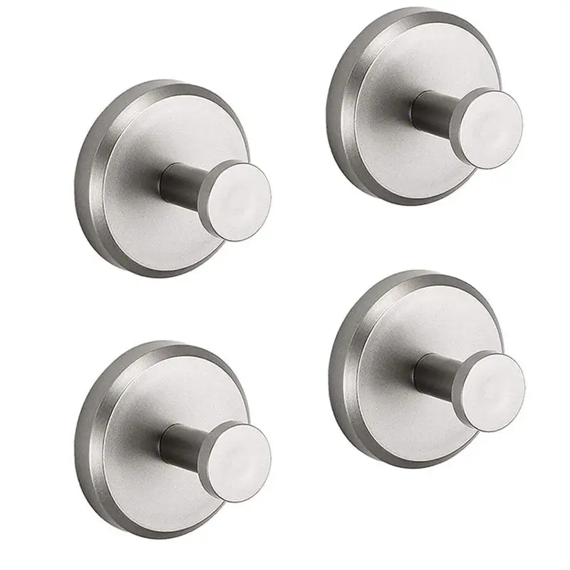 

ABMO 4 PCS No-Drill Hooks Shower Hooks Bathroom Glass Door Wall 304 Clothes Hook Metal Hook Bathroom Towel Clothes,Silver