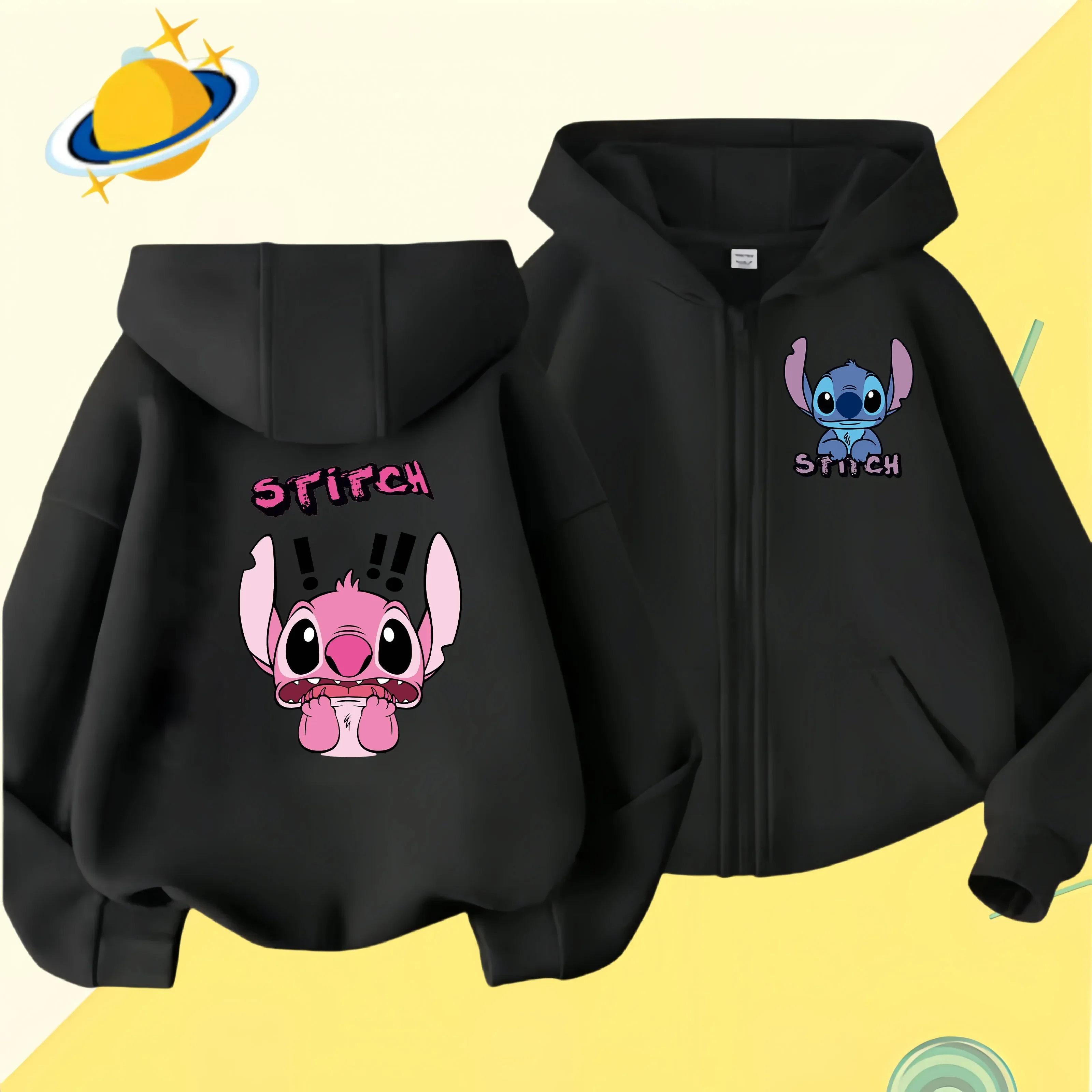 

New Stitch Zipper Hoodies Girls Sweatshirt Autumn And Winter Long Sleeve Harajuku Pullovers Disney Stich Casual Hooded Tops