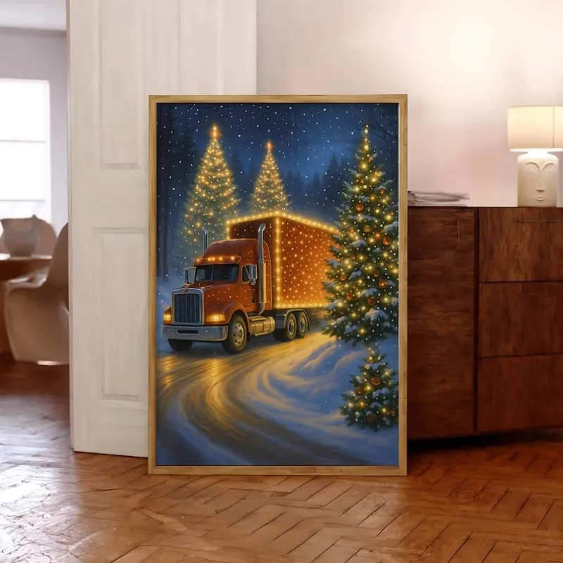 Christmas Truck Print, Winter Wonderland Poster, Vintage Holiday Wall Art, Funky Retro Christmas Poster, New Year Wall Art