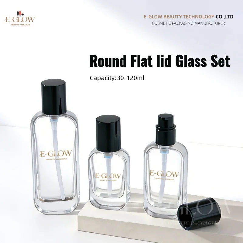 【Logo Custom】1Pcs Unique Shape 50g 100ml Clear Transparent Glass Cream Jar Easy Open End Lotion Pump Screen