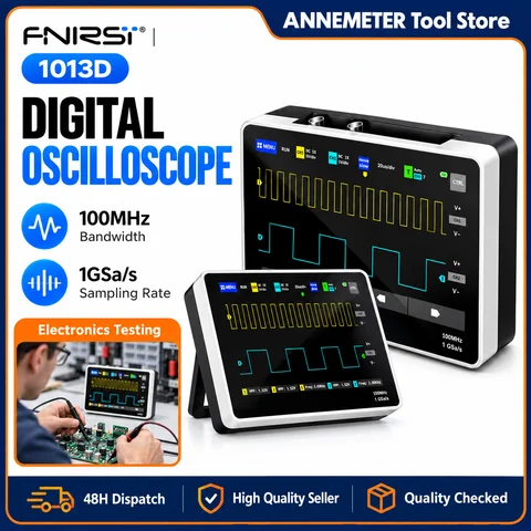 FNIRSI 1013D Plus Oscilloscope - Portable Handheld Tablet Oscilloscope with 100X High Voltage Probe, 2 Channels 100Mhz Bandwidth