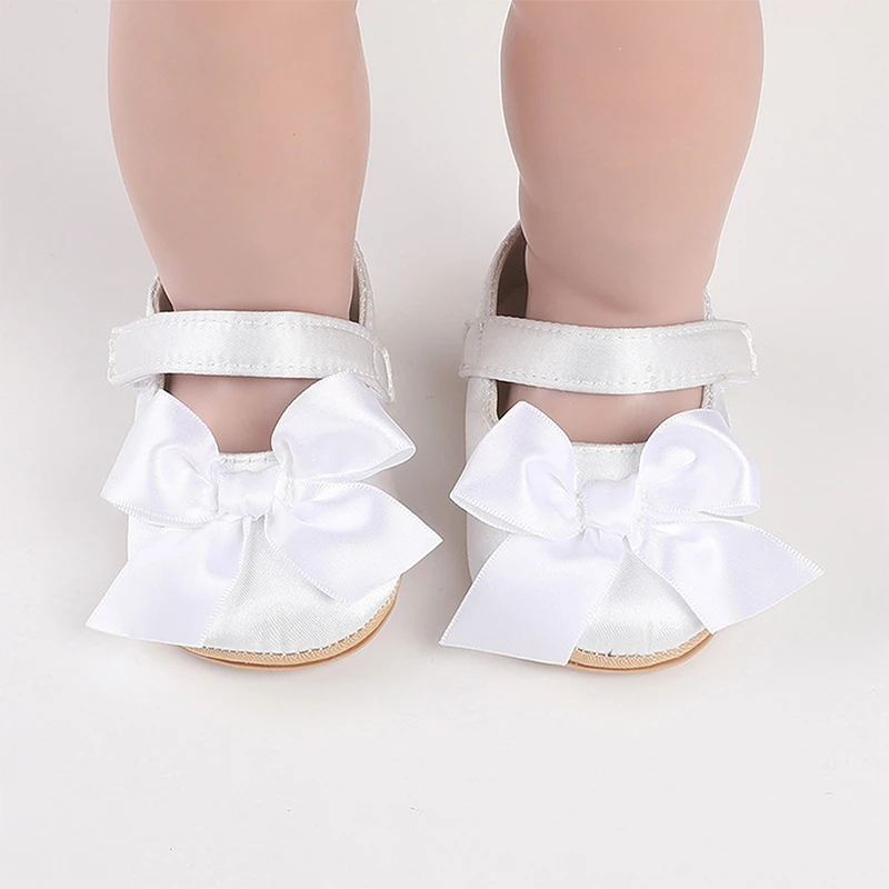 Zapatos de princesa para niñas, zapatos de primeros pasos con parte inferior antideslizante y lazo de cuero PU suave, zapatos para niños pequeños