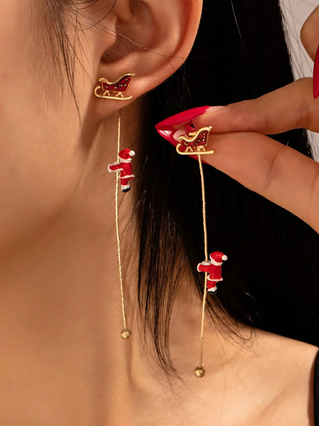 

Cute Christmas Santa Sleigh Dangle Earrings for Holiday Parties
