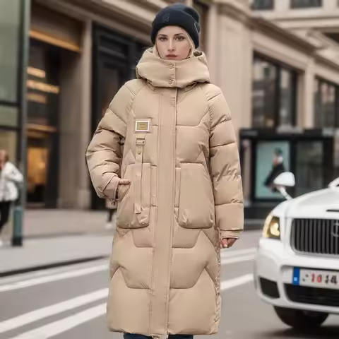 2023 Winter New Detachable Cap Cotton-padded Women's Mid-length Over The Knee Thickened Down Cotton Parkas Women's Coat