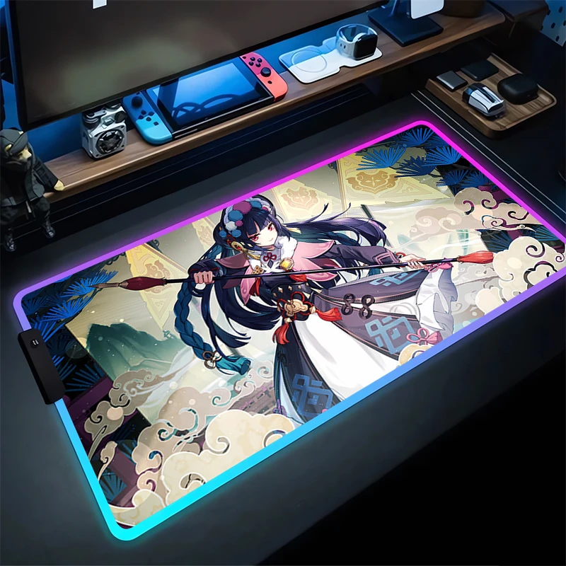 

RGB Mouse Pad Yun Jin Non-Slip Rubber Edge locking mousepads Game play mats notebook computer G-Genshin Impact Home Decor