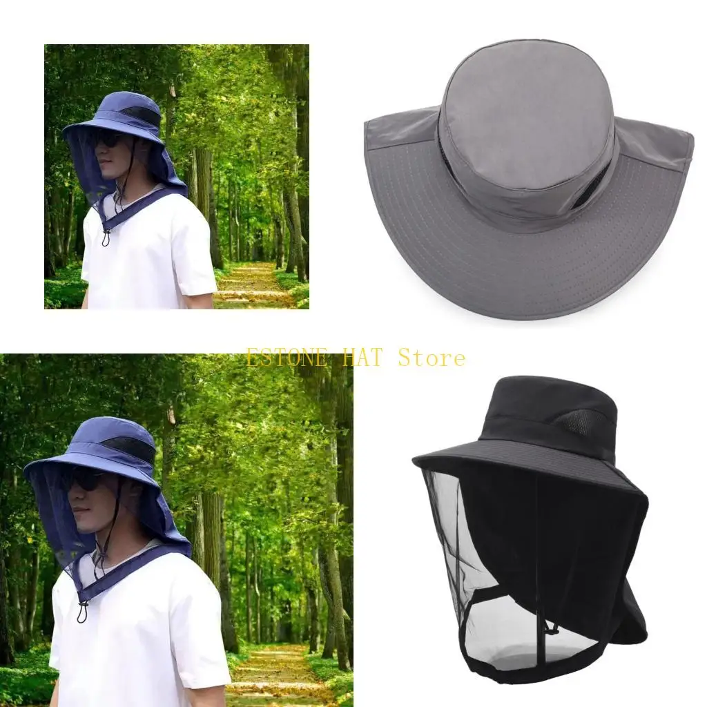 49MF Sun Protective Head Net Hat With Netting For Outdoor Camping Fishing