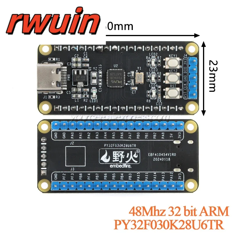 PY32F002BF15U6TR 24Mhz 32-bit / PY32F030K28U6TR 48Mhz 32-bit ARM Core Microcontroller Development Board Module