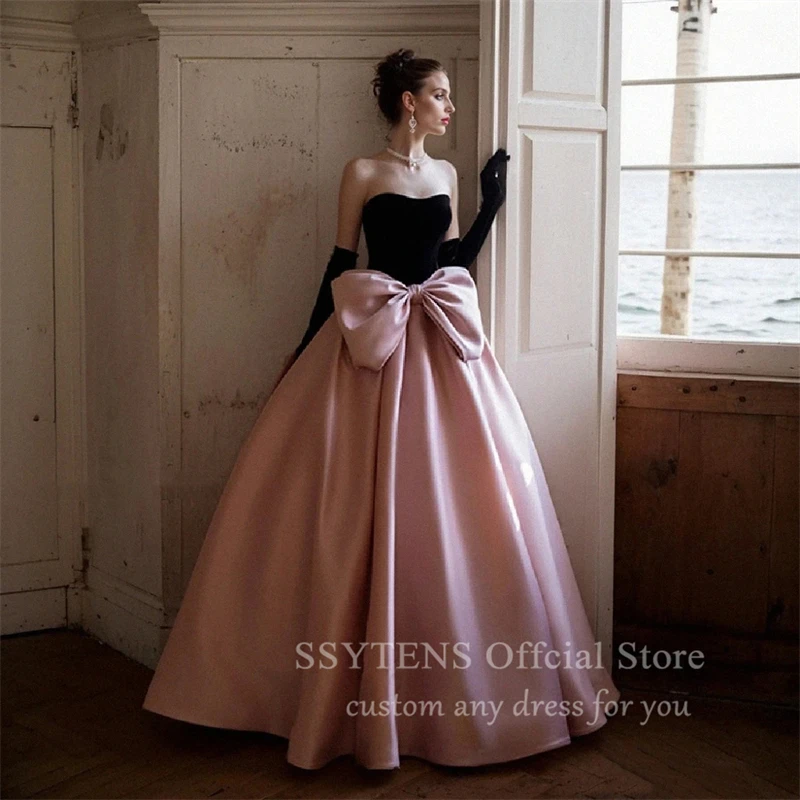 Ssytens elegant rosa eine Linie Ballkleider für Hochzeits feier ärmellose Schleife Prinzessin Frauen schwarz lange Quince anera Abendkleider