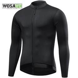 WOSAWE Reflective Jersey Spring Autumn Men's Cycling Jersey Long Sleeve Mtb Road Bike Shirt Breathable Seamless 3 Back Pockets