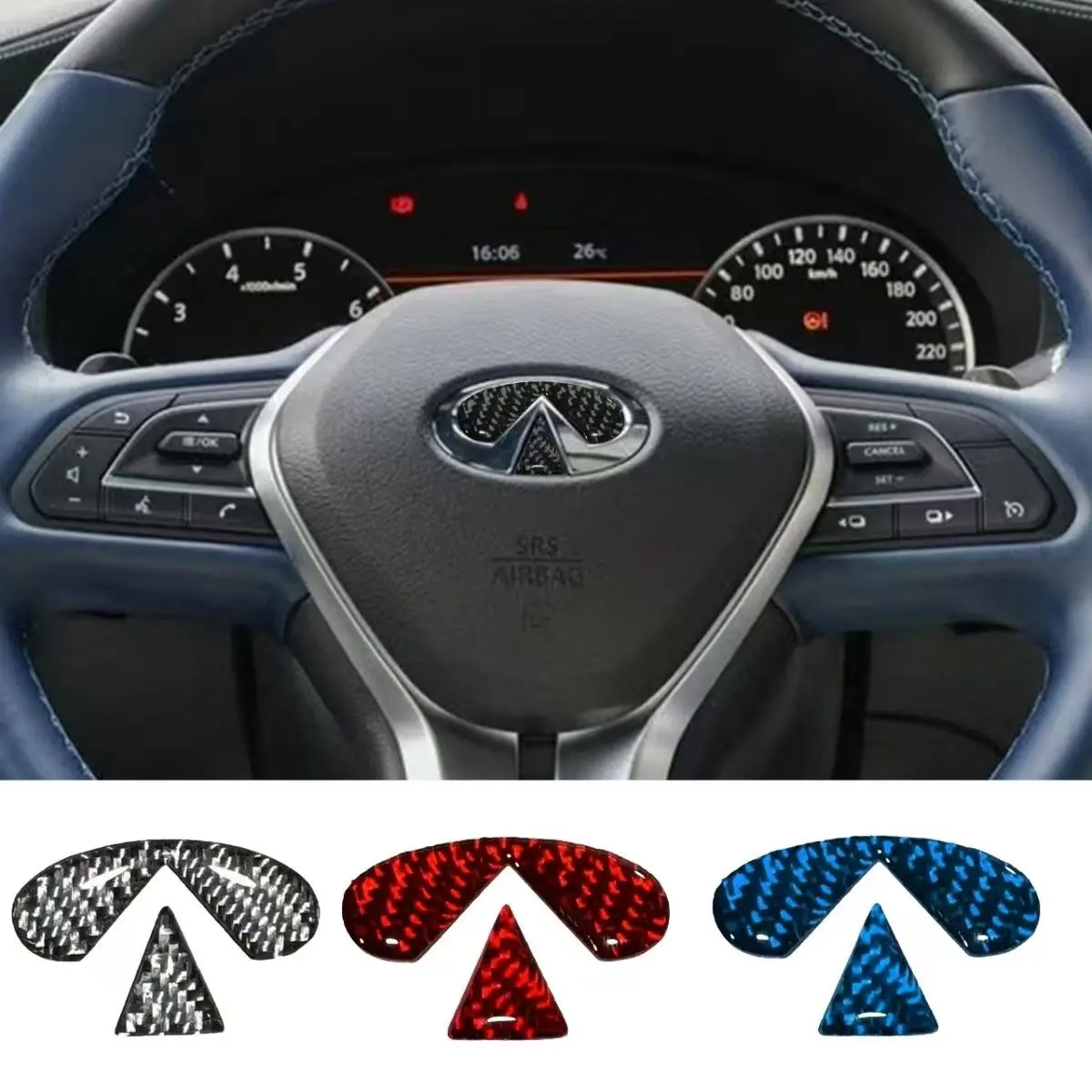Epoxy Material Steering Wheel Sticker for Infiniti Q50 G35 G20 QX56 QX50 QX60 QX80 Stingray Q45 QX70 FX37 Carbon Fiber Texture