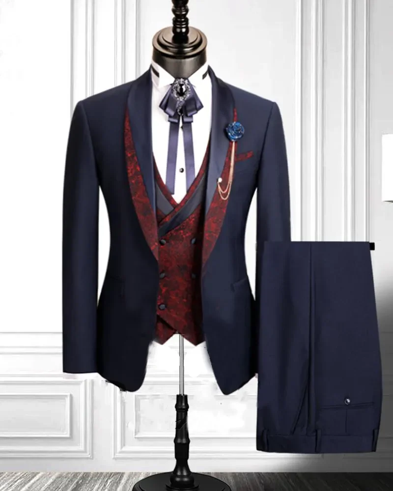 2024 nuovi abiti da uomo 3 pezzi smoking da sposa stampati Slim Fit Designer Groom Groomsmen Suit abbigliamento formale da uomo (giacca + pantaloni + gilet)