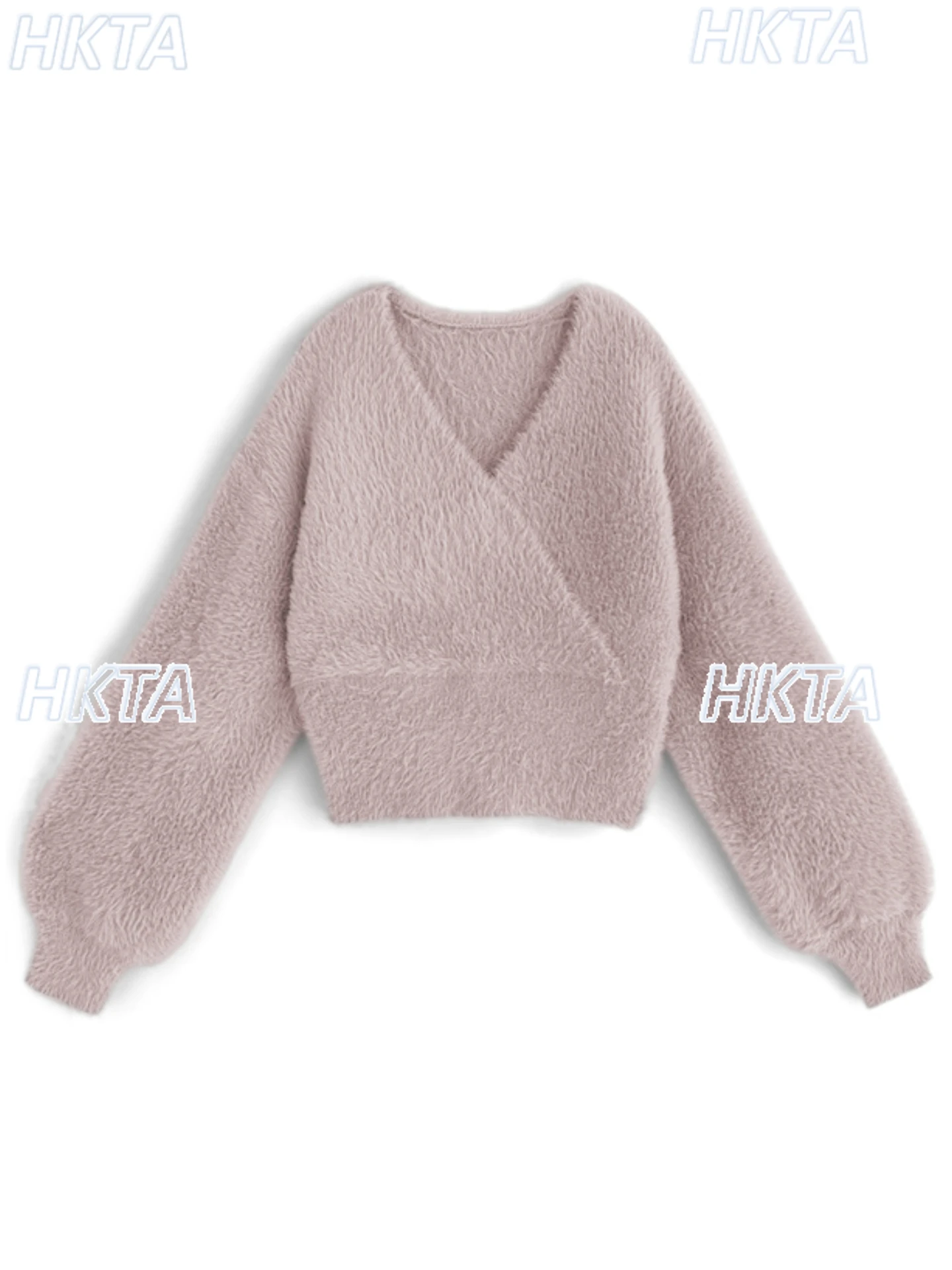 Japanese Autumn Drop Shoulder Fluffy Warm Knitted Sweater Top V-Neck Long Sleeve Sweater High Waist Slim Fit Mohair Sweater