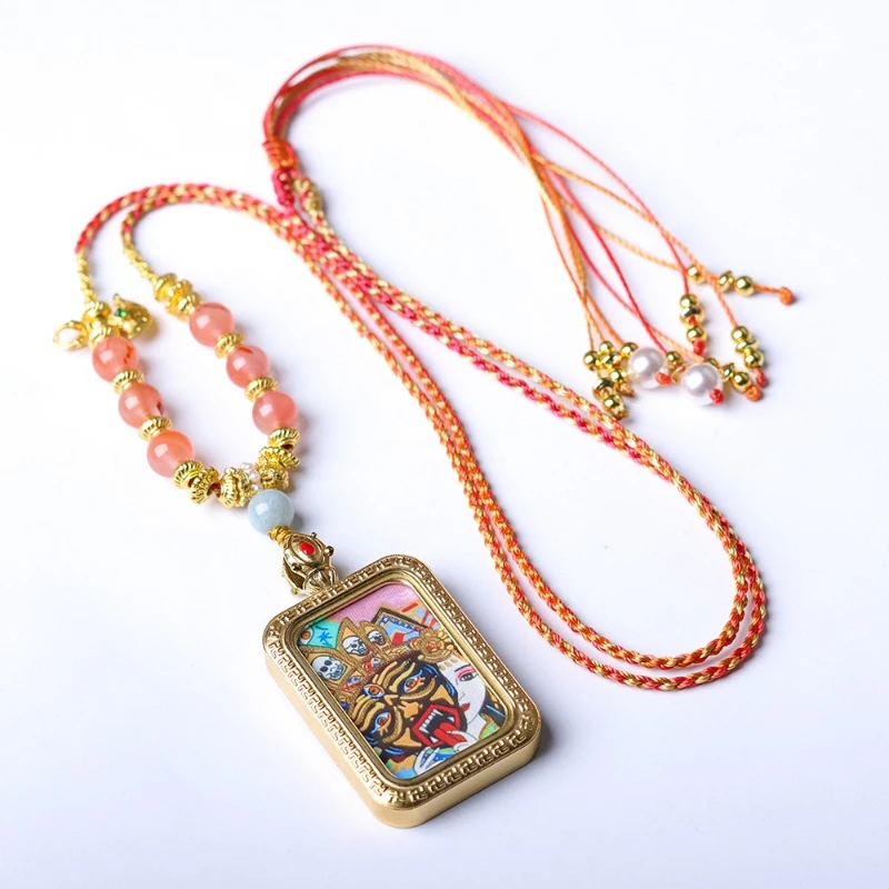 New titanium steel hand-painted gold zakiram thangka colour-preserving plating pendant southern red agate necklace jumper chain
