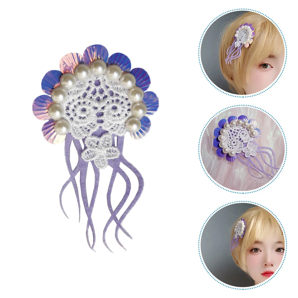 Hair Pins Fake Jellyfish Clip Decorate Chic Pearl Headpin Women Wear Purple Girl Seaside