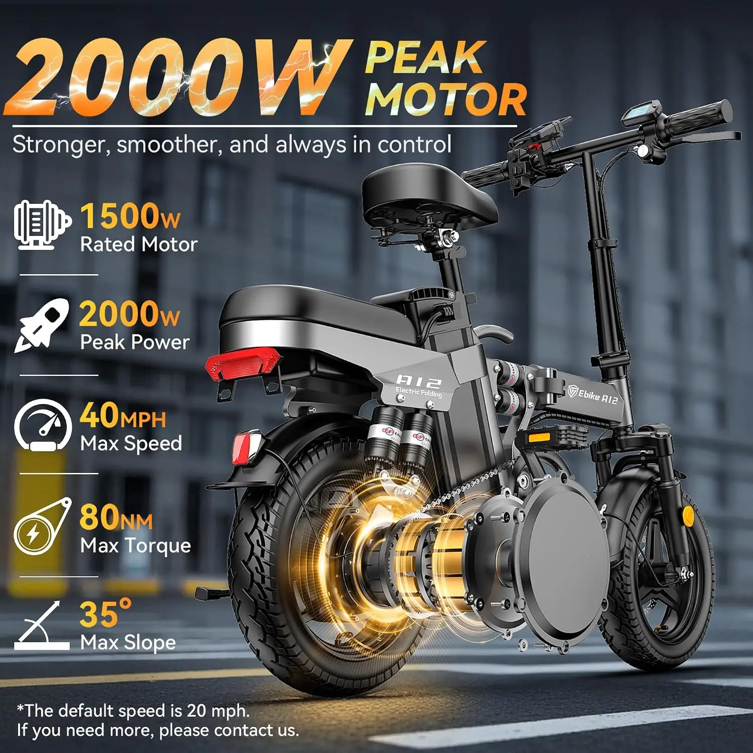 Foldable Electric Bike Keyless Ignition 2000W 52V 25Ah Fat Tire Off Road, Customized