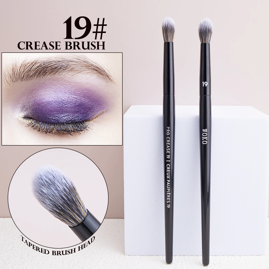 WOKO 19 Crease Brush Professional Eyeshadow Crease Smudge Blending Makeup Brush Tapered Precise Eye Shadow Powder Crease Brush