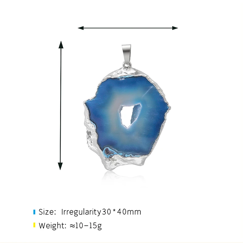 

New Natural Agate Irregular Slice Necklace Pendant Crystallized Silver Edge Pendant DIY Jewelry Accessories with Chain