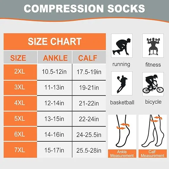 1/3Pairs 3XL-7XLPlus Size Wide Calf Compression Socks Women Men 15-20mmhg Large size Compression Sock for Nurse Pregnancy Travel