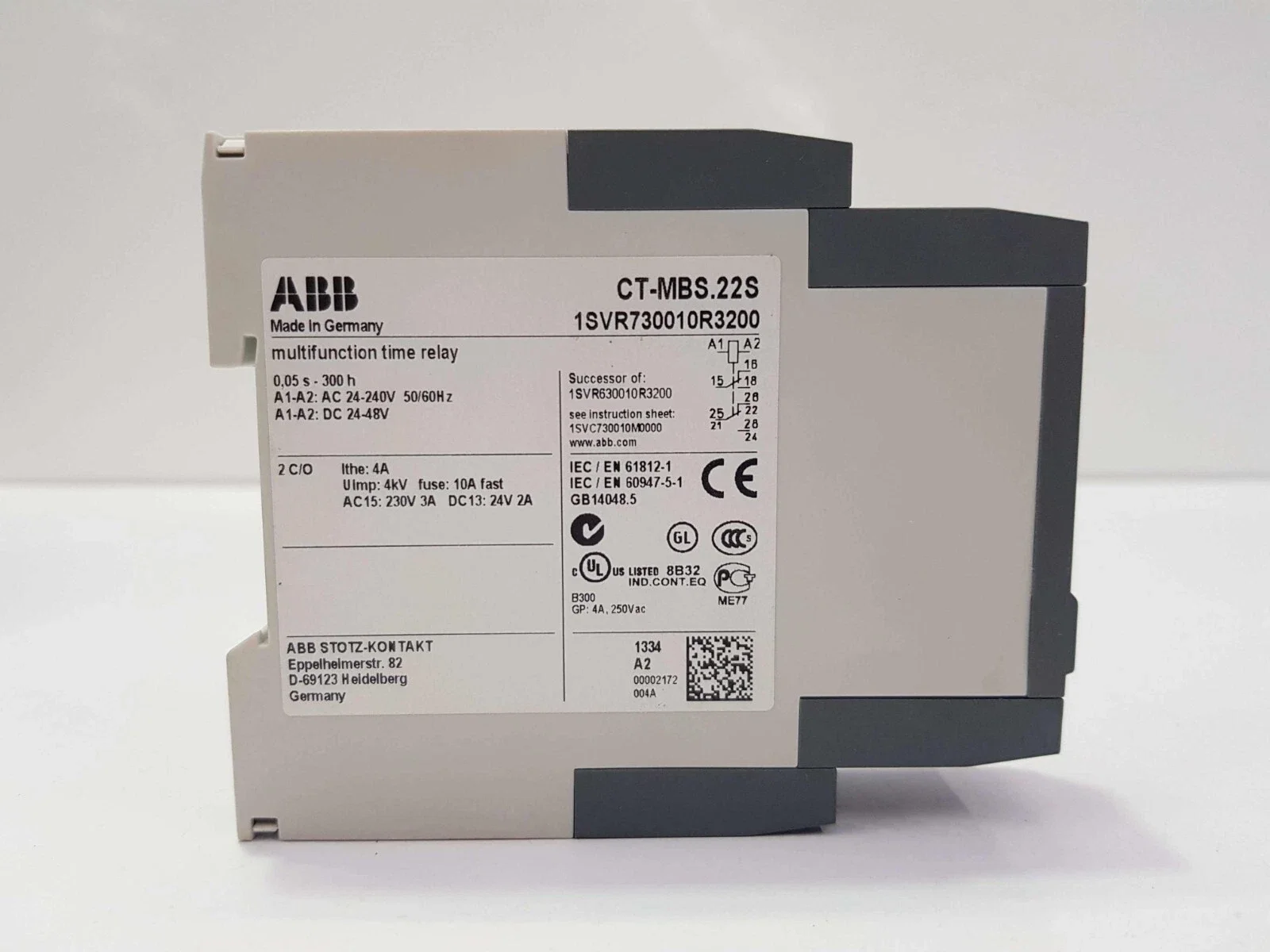 CT-MBS.22S,multifunction,2c/o,24-48VDC 10081648 1SVR730010R3200 Time relay, multifunction 2c/o, 24-48VDC, 24-240VAC