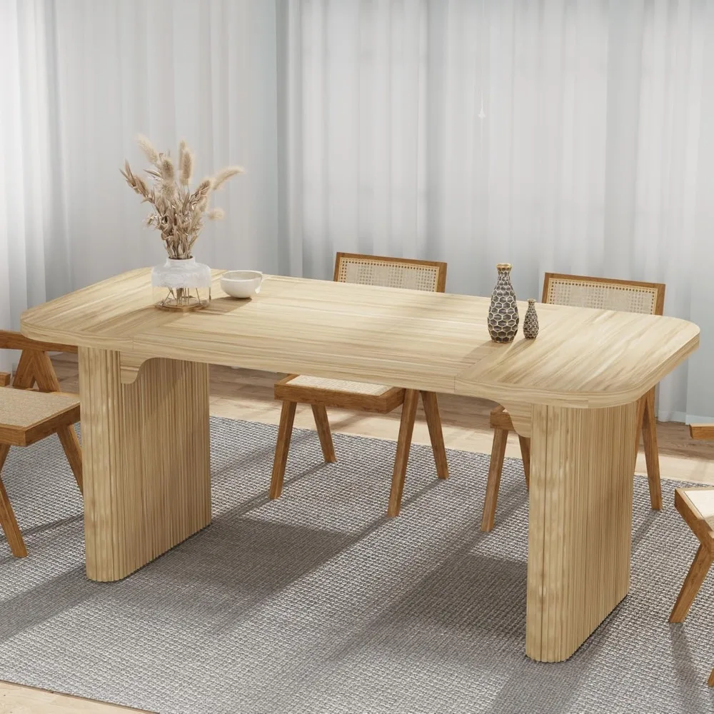 

Dining Table for 4-6, Rectangular Wood Kitchen Table with Double Pedestal, 62-Inch Dinner Tables for Dining Room, Living Room,