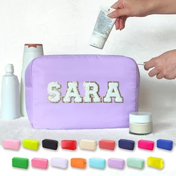 XL-Size Purple Cosmetic Bag Personalized Makeup Nylon Bag Custom Pouch Chenille Patch Large Travel Case Toiletry Bag Bride Gift
