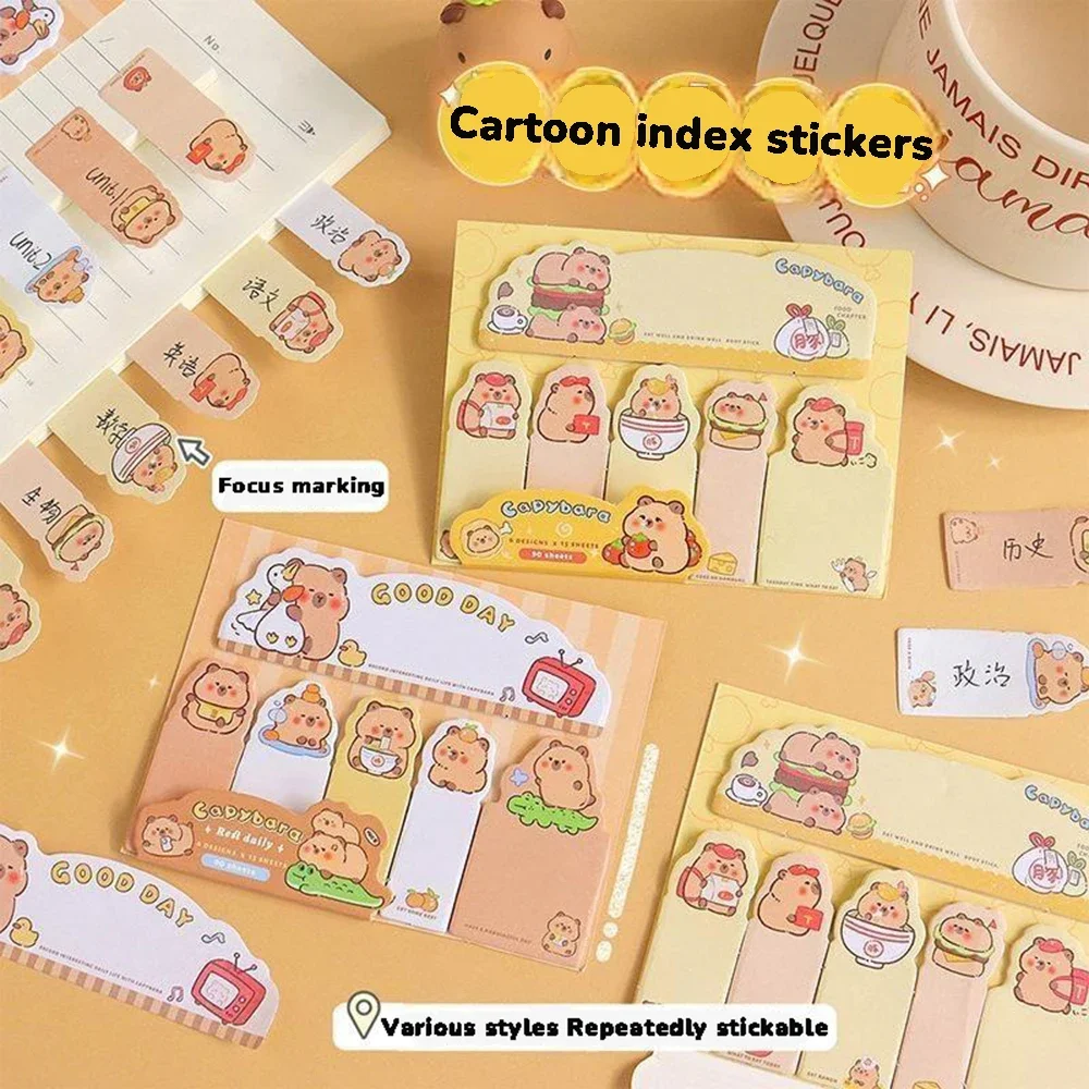 

120 Sheets Cartoon Capybara Index Stickers Writable Marker Classification Bookmark Stickers Stationery