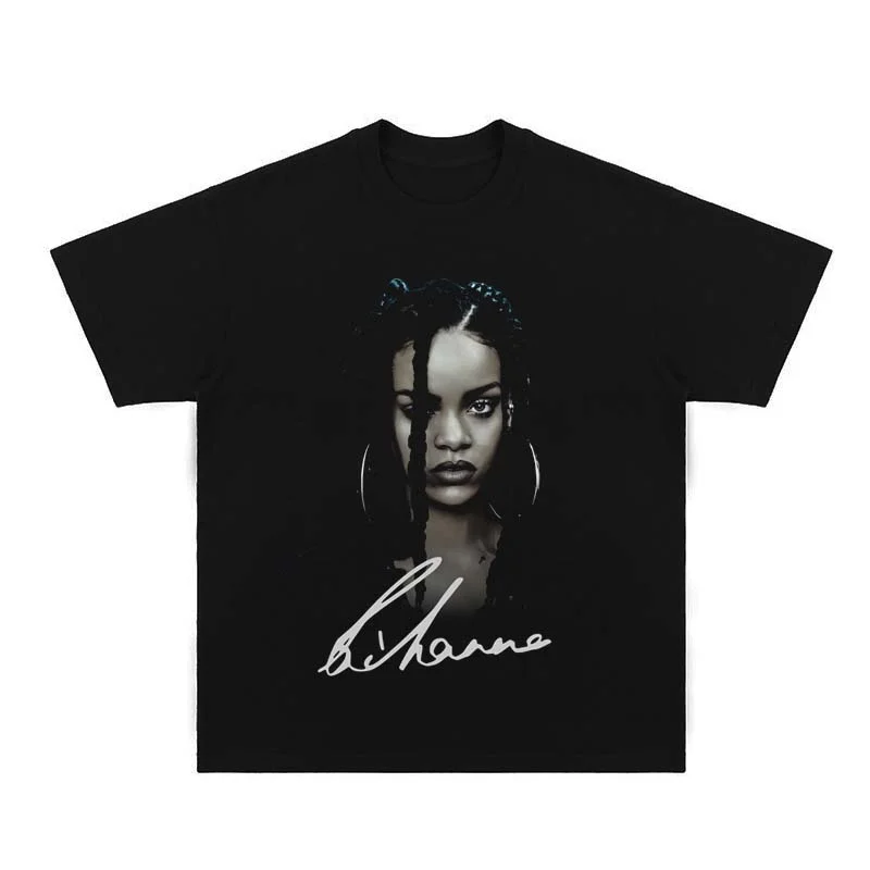 Summer Rihanna Printed T-shirt Figure Street Loose High Street Heavy Cotton Men\'s and Women\'s Fashion Brand Short Sleeve T-shirt