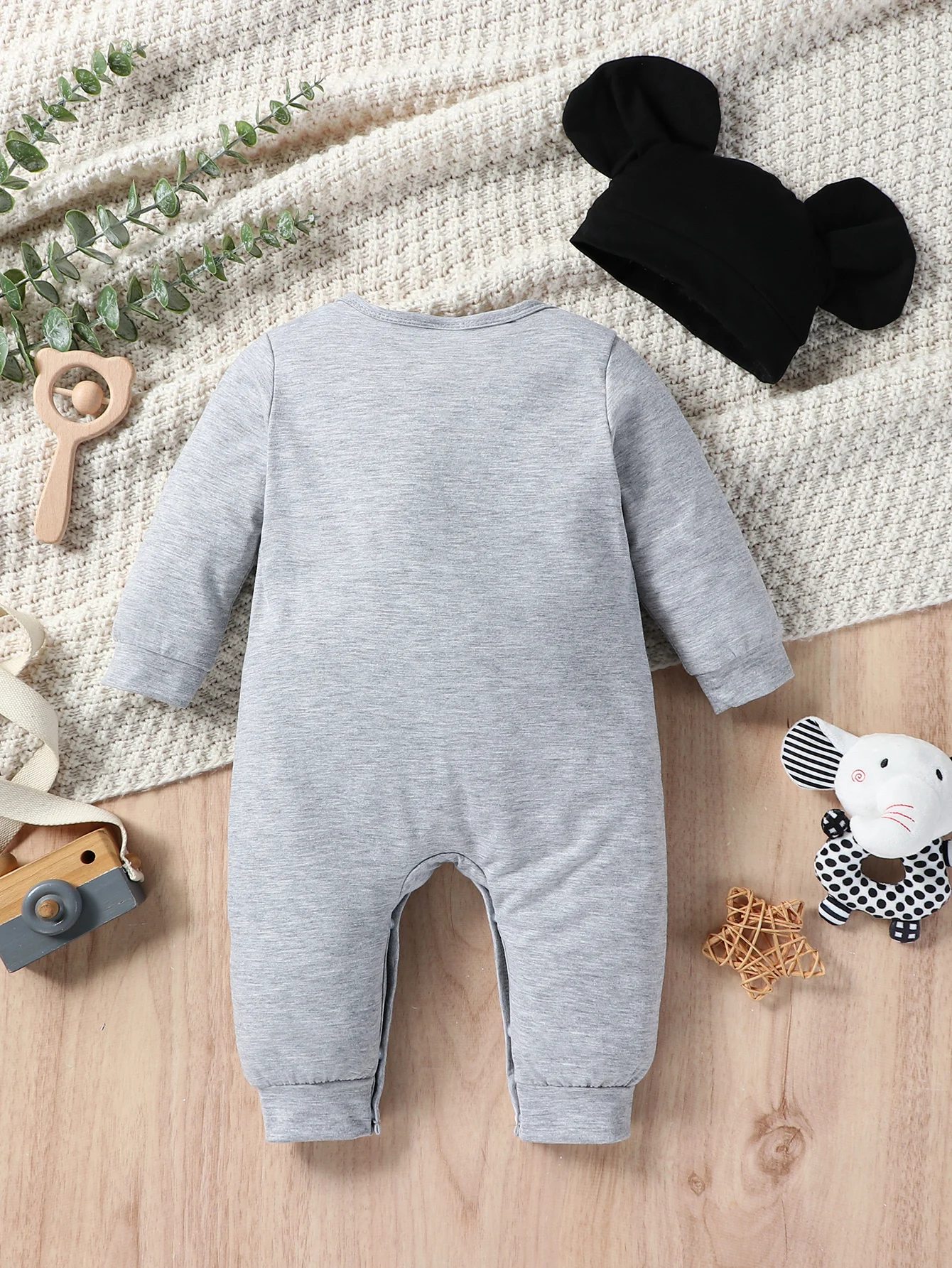 Cute Baby Boy Long Sleeve round Neck Jumpsuit with Hat Autumn Winter Casual Fashion Hello English Letter Design Outfit