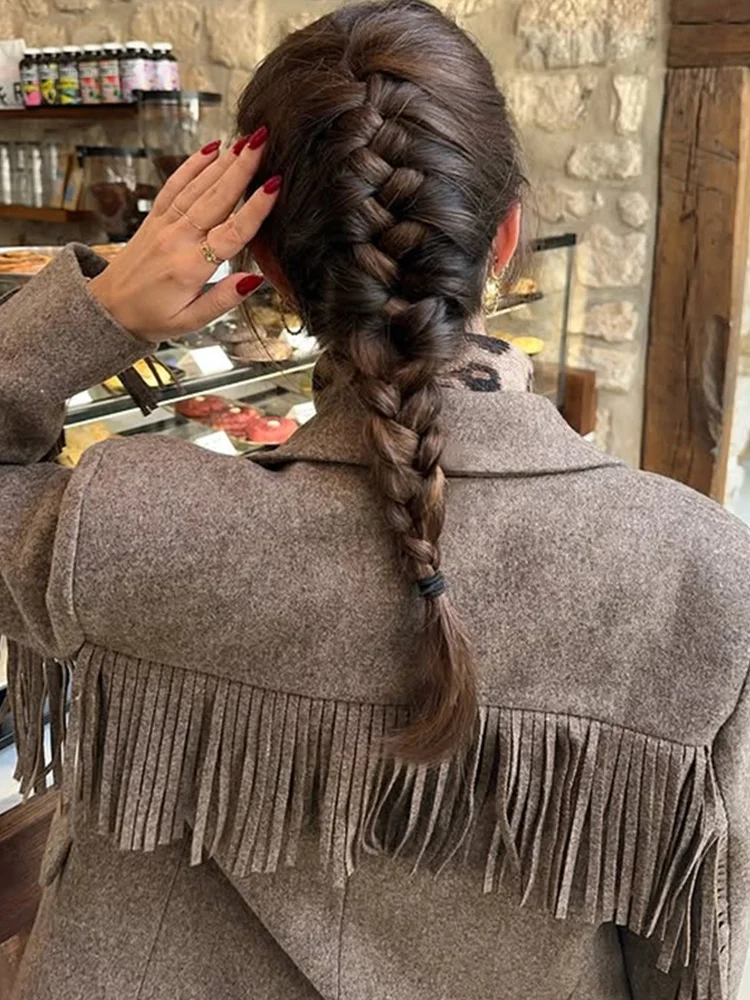 

Шерстяное пальто с бахромой для женщин, весна-осень 2026, с длинным рукавом, однобортное, повседневное, в стиле High Street, офисный блейзер