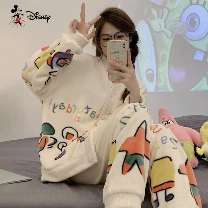 منتج جديد أنيمي طالب سترة دافئة منامة مجموعة Kawaii المرأة الخريف الشتاء سميكة ملابس المنزل اليابانية قطعتين مجموعة