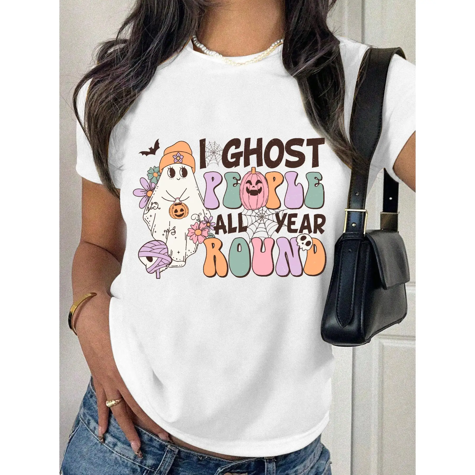 

Unisex Funny Ghost T-shirt Men Women I Ghost People All Year Round Slogan Tee Halloween Graphic Top