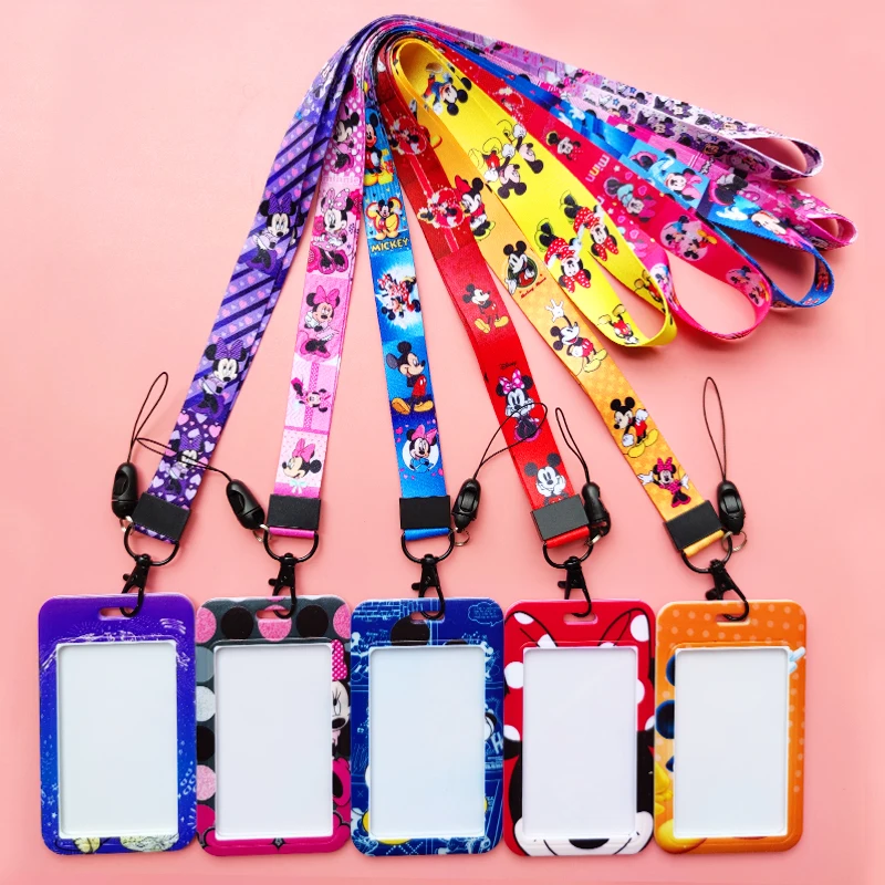 Disney ID Badge Holder Lanyard Mickey Minnie Neck Strap Credit Card Case Keychain Card Holders Credentials