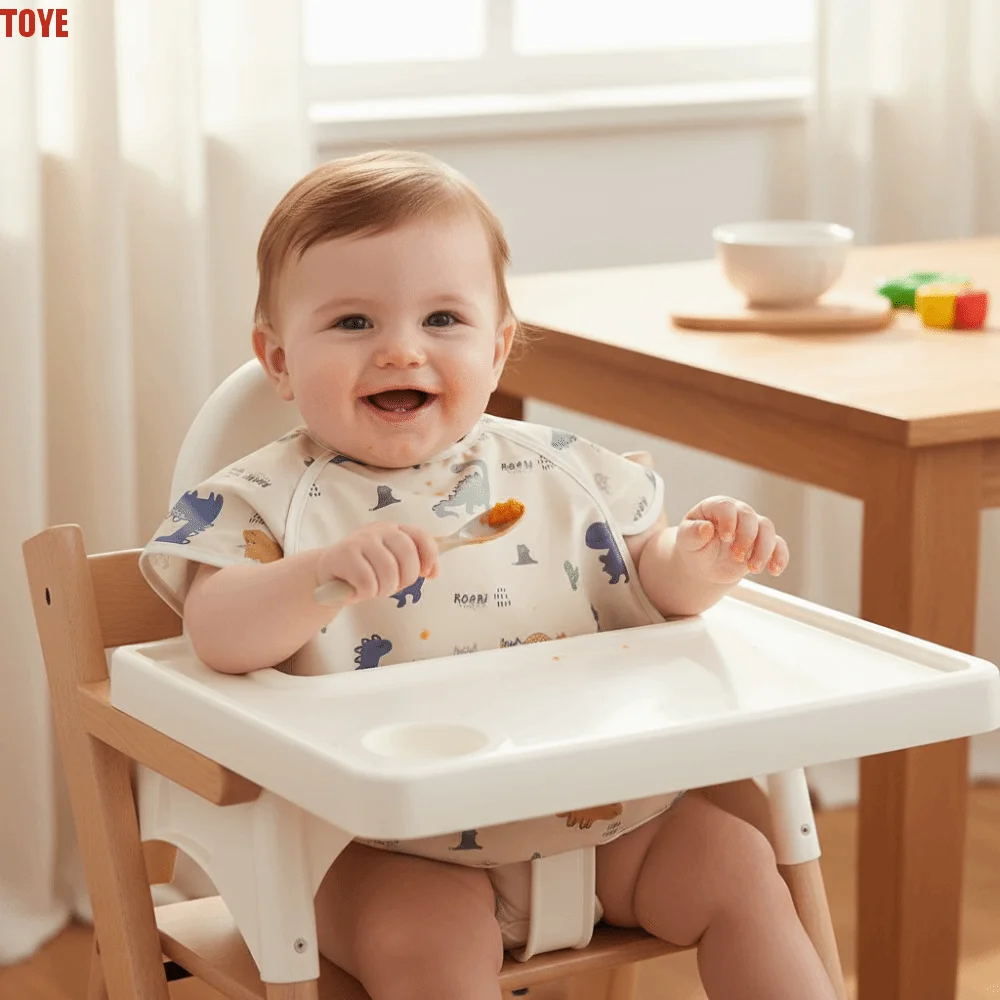 مريلة أطفال ناعمة مقاومة للماء من البولي يوريثان، مريلة تغذية ناعمة بدون أكمام، أكمام قصيرة مطبوعة برسوم كرتونية، مرايل باندانا للأطفال الصغار