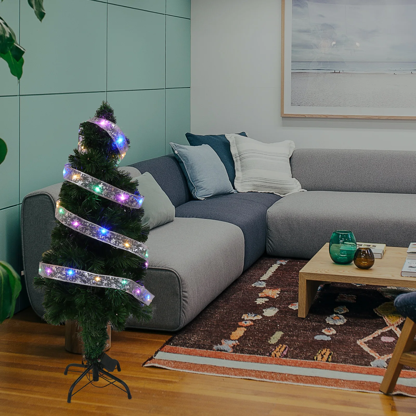

Xmas Tree Pendant Glowing Ribbon Xmas Tree Cloth Pendant with LED Lamp Ribbon Wrapping Lamp String Christmas Decoration