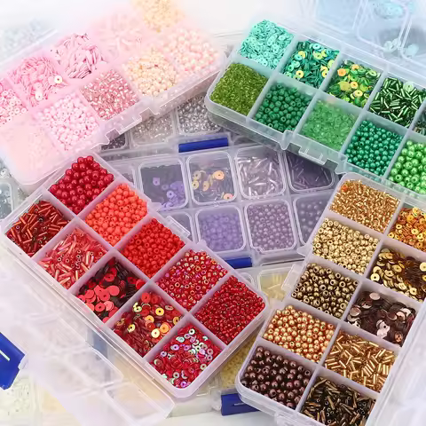 Premium 10 Grid Multi-color Imitation Pearl Beads, Rice Beads, Sequins Kit - DIY Jewelry Making (Bracelet/Necklace/Accessories)