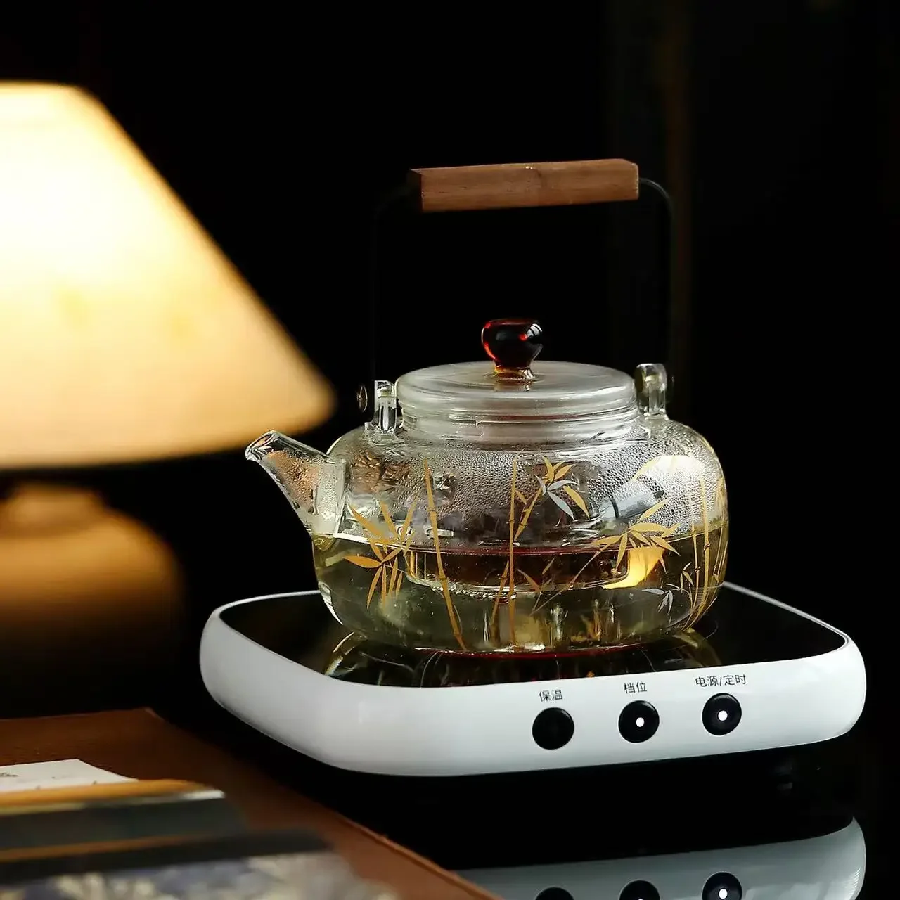 720ML Gold and Silver Bamboo Glass Transparent Kettle Boiling Teapot High Temperature Resistant Kettle Large Lifting Beam Pot