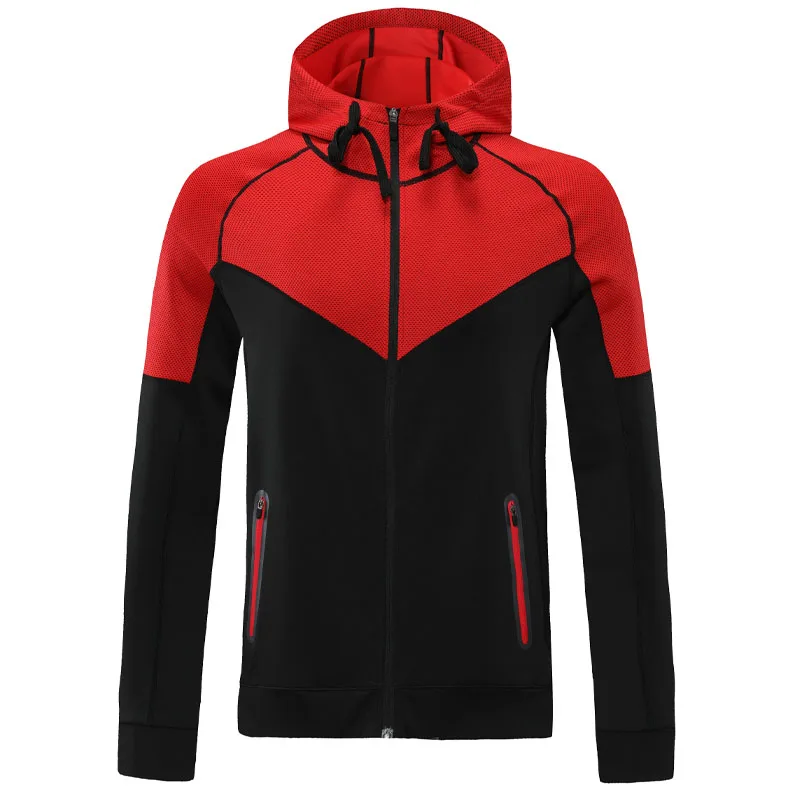 Men Running Sport Jacket Fitness Workout Causal Training Jogging Hooded Outdoor Winter Autumn Patchwork Zipper Sweatshirt