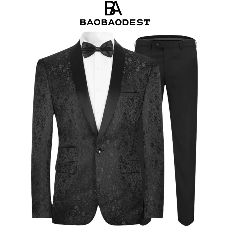

Men's Jacquard Tuxedo Suit Slim Fit 2-Piece Suits for Wedding Party Graduation