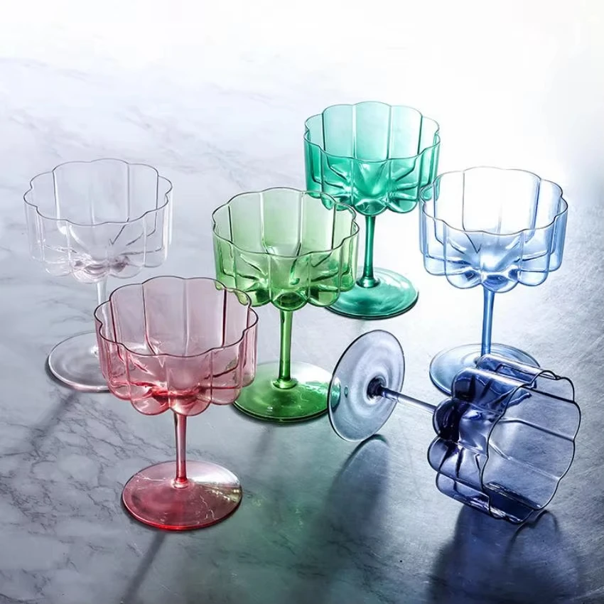 Colorful Lace Crystal Glass Ice Cream Bowl Petal Goblets Creative Cocktail Glasses For Parties And Special Occasions