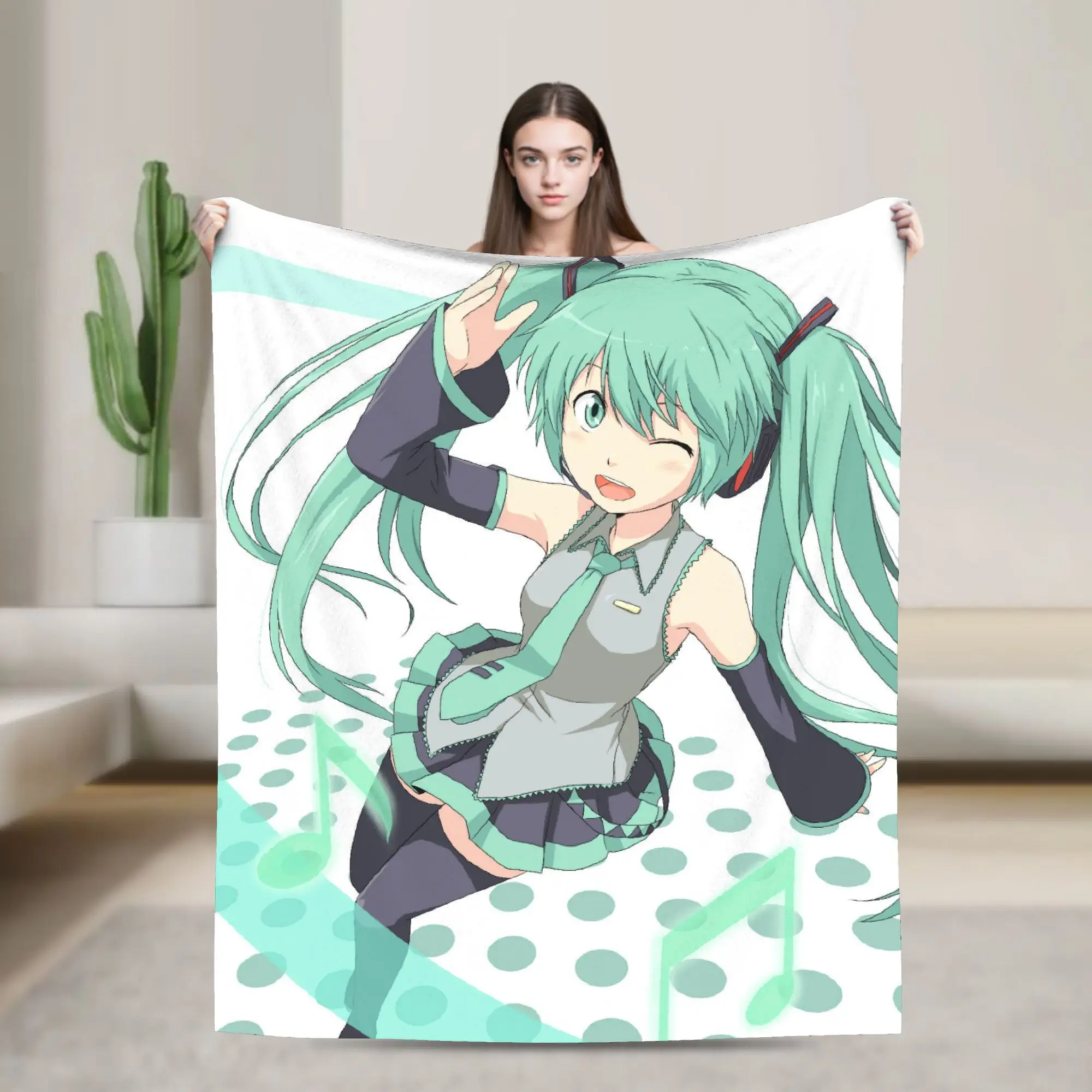 

Hatsune Miku Singer Anime Blankets Flannel Autumn/Winter Multi-function Soft Throw Blanket for Home Office Plush Thin Quilt