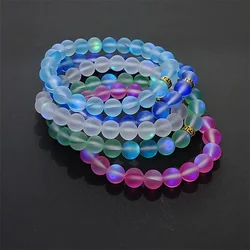 Mermaid Glass Crystal Moonstone Strand Multicolor Labradorite Stone Beaded Charm Bracelet Handmade Wristband Gifts Jewelry