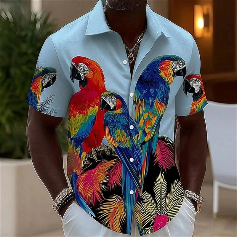 Fashion Tropical Parrot Bird 3D Print Men's Spring Summer Hawaiian Shirt Short Sleeve Button Shirt Men Beach Wear Y2k Clothing