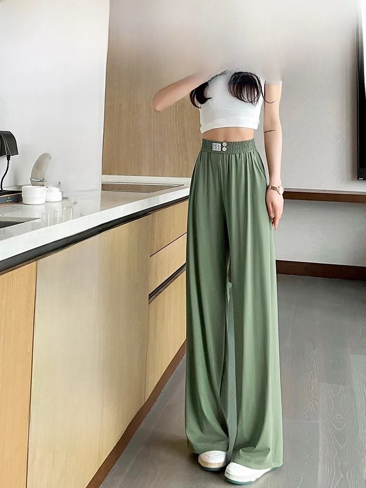 Pantaloni a gamba larga in seta di ghiaccio taglie forti Pantaloni estivi da donna vestibilità ampia a vita alta taglio dritto sensazione di freschezza Pantaloni sportivi Qui Dry