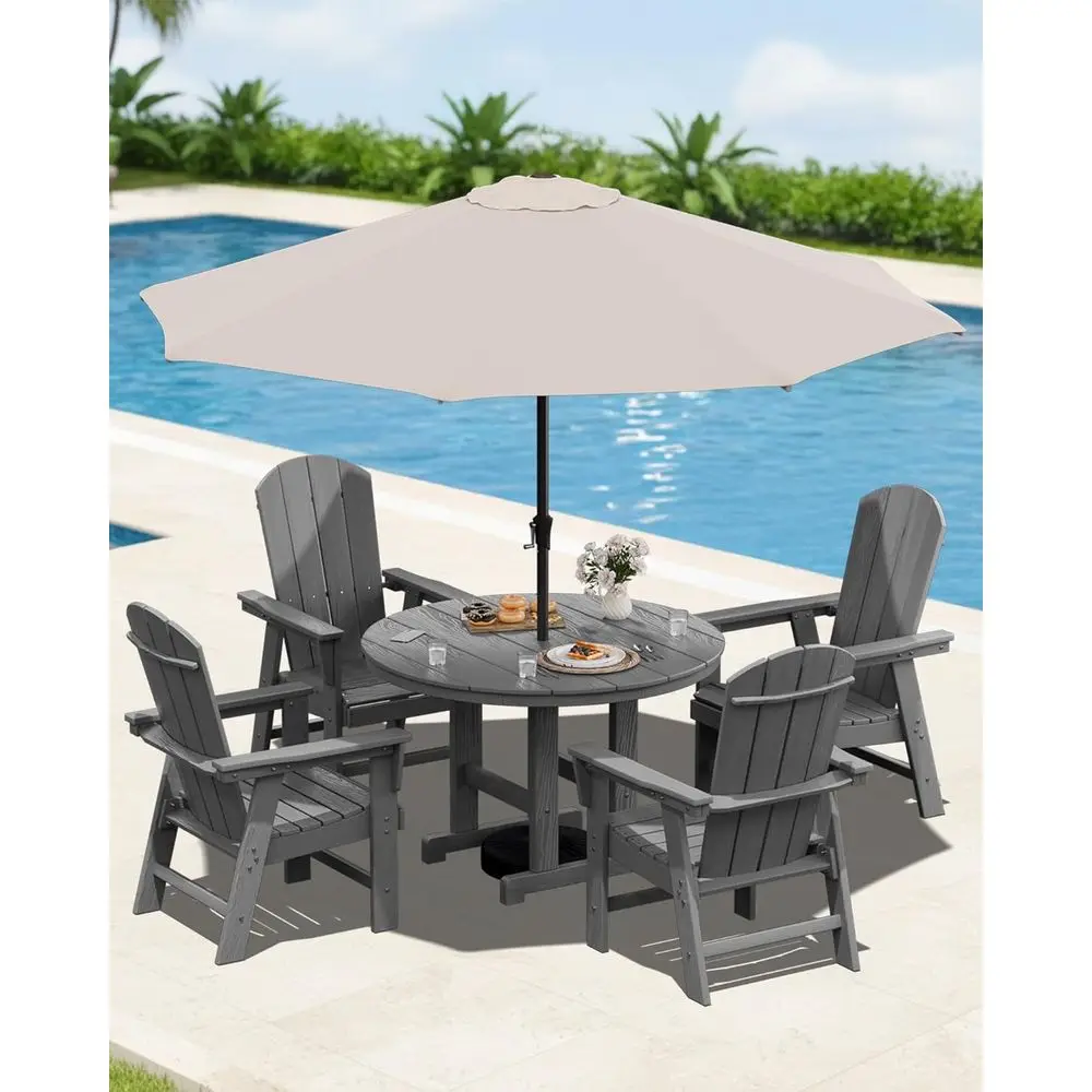 

6-местный обеденный комплект для патио с зонтом, набор уличной мебели из HDPE, круглый обеденный стол диаметром 45 дюймов и 4 стула Adirondack.