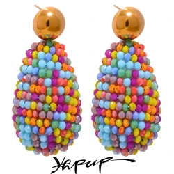 Yhpup Multicolor Crystal Beads Waterdrop Dangle Handmade Earrings Women Stainless Steel Fashion Trendy Bohemia Colorful Jewelry