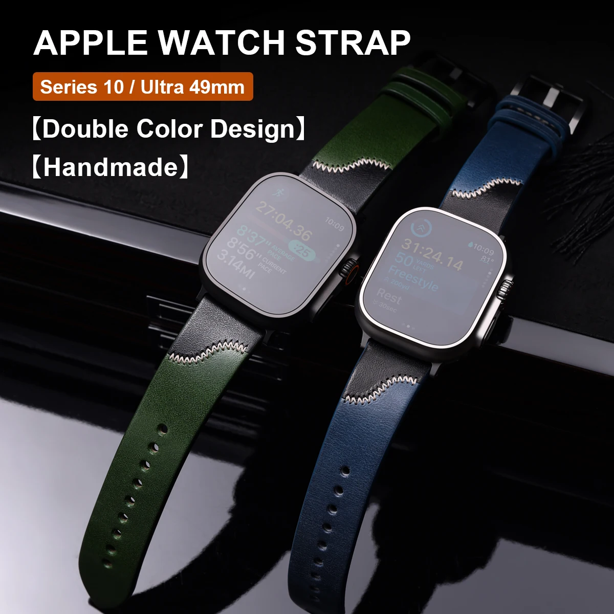 

Maikes двухцветный дизайн ручной работы Apple Watch кожаный ремешок для серии 10 Ultra 49 мм 46 мм 42 мм 45 мм 44 мм ремешки для часов