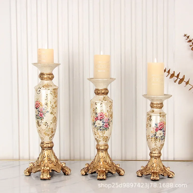 European nostalgic candlestick home birthday party candlelight dinner resin retro crafts decoration