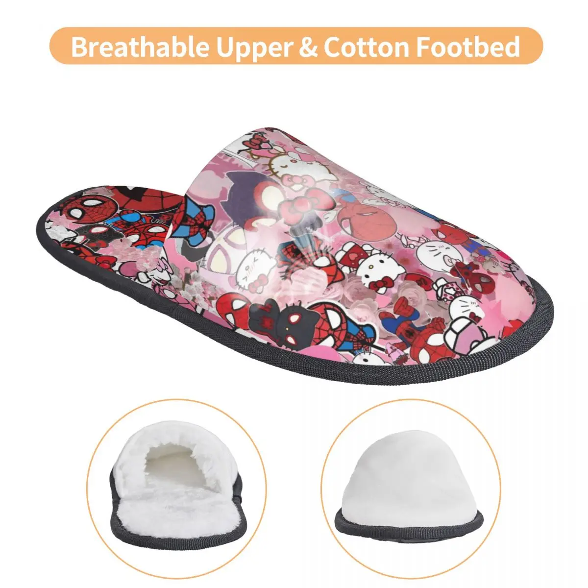 Зимние домашние хлопковые тапочки с рисунком Человека-паука «Hello Kitty», уютные домашние меховые тапочки для спальни, нескользящие шлепанцы