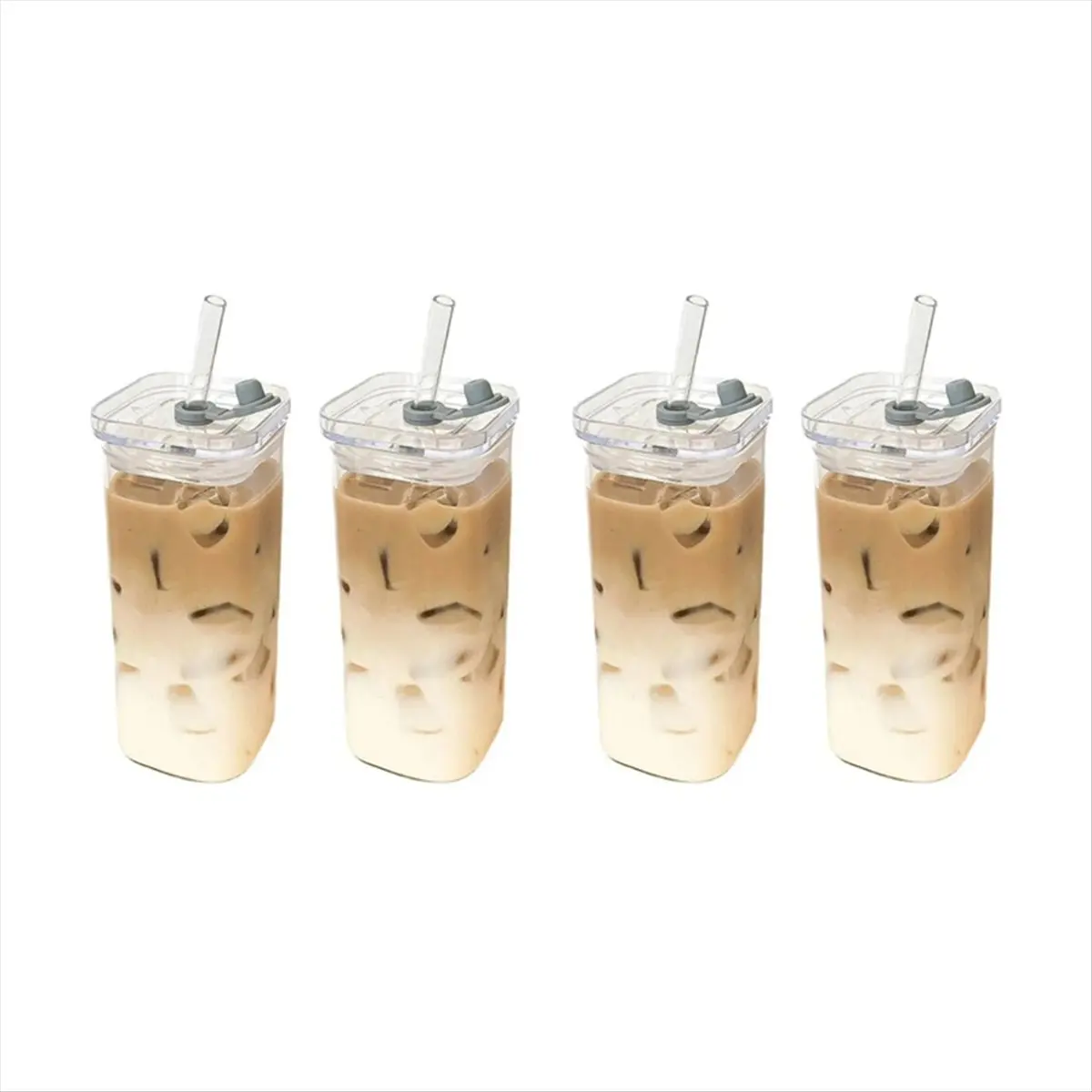 Rank! Square Heat Resistant Coffee Glass Cup with Lid and Straw Transparent Milk Tea Juice Cups Coffee Mug for Drinkware